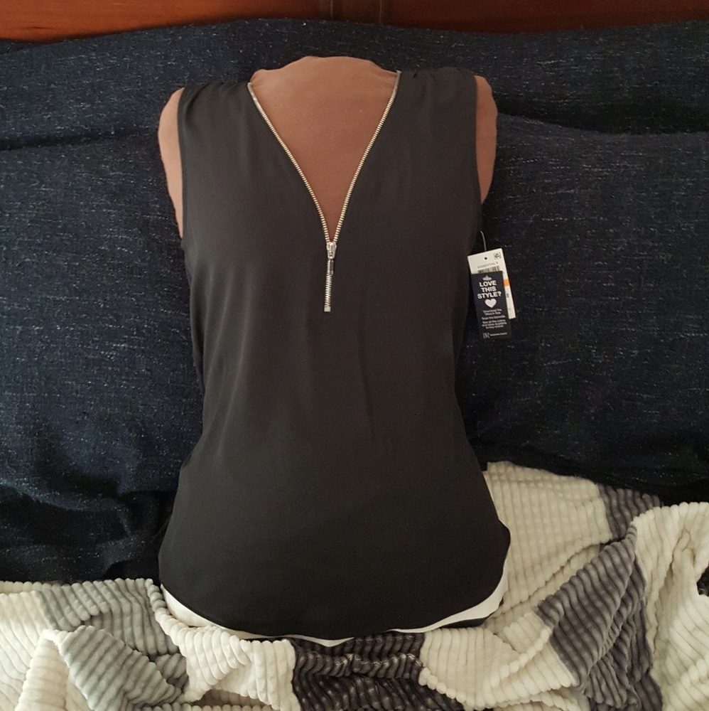 INC Zip Neck Sleeveless Blouse